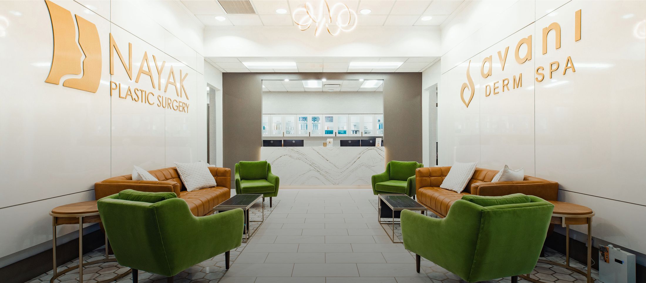 Modern waiting area for plastic surgery and spa.